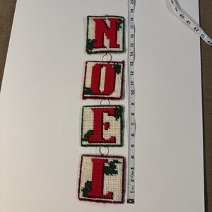 Vintage Christmas Decor Hand Stitched Plastic Canvas Needlepoint NOEL Grannycore